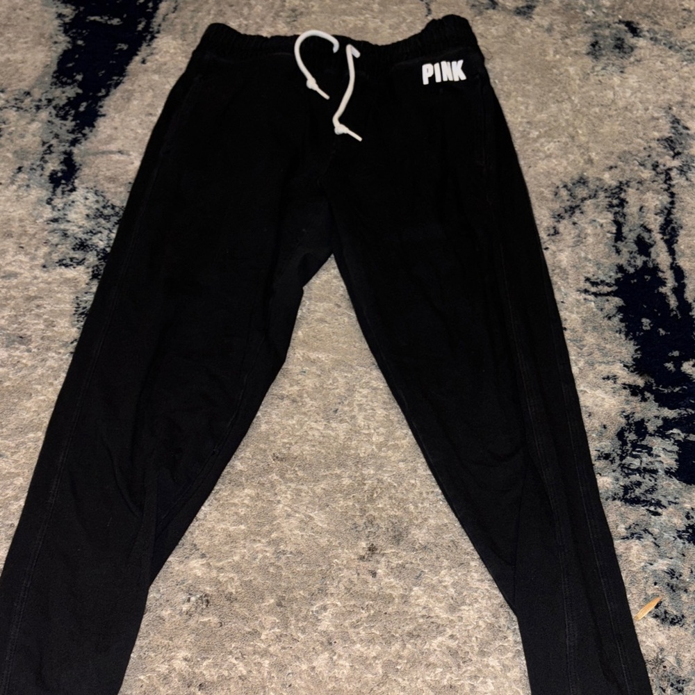 PINK Black Joggers with White Logo